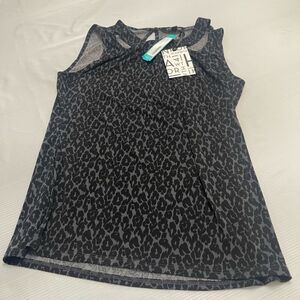 41 Hawthorne Jaslinda Twist Neckline Dark Grey Neck Leopard Tank Top Medium New
